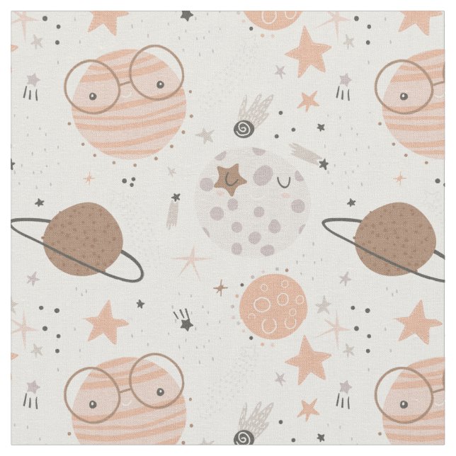Niedliches Doodle-Planet-Muster Stoff (Nahaufnahme)