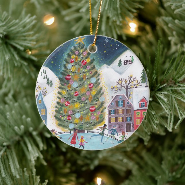 Niedliches Dorf Erste Weihnachten als Großeltern F Keramik Ornament (Baum)