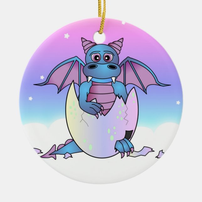 Niedliches Drache-Baby im gebrochenen Ei - Keramikornament (Vorne)