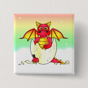 Niedliches Drache-Baby in gebrochenem Ei - Button
