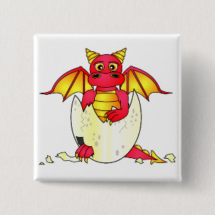 Niedliches Drache-Baby in gebrochenem Ei - Button