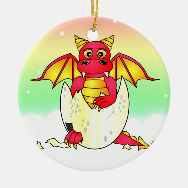 Niedliches Drache-Baby in gebrochenem Ei - Keramikornament (Vorne)