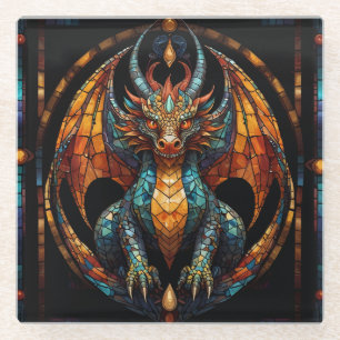 Niedliches Drachenmosaikdesign Glasuntersetzer