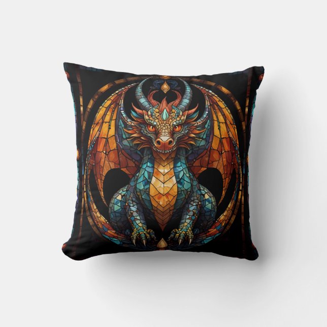 Niedliches Drachenmosaikdesign Kissen (Vorderseite)