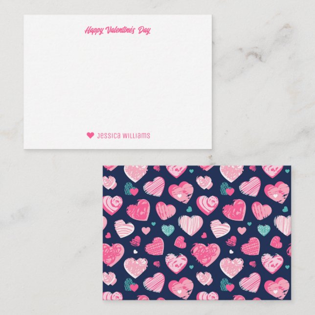 Niedliches Drehbuch Herzmuster Blauer Valentinstag Mitteilungskarte (Vorne/Hinten)