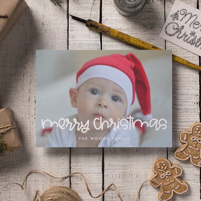 Niedliches Drehbuch Merry Christmas Foto Feiertagskarte (Von Creator hochgeladen)