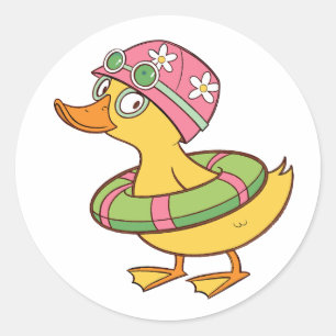Niedliches Duckling mit Swim Cap & Goggles - Kidst Runder Aufkleber