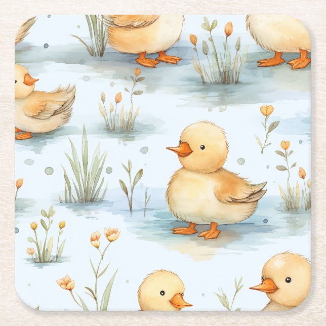 Niedliches Duckling-Muster Rechteckiger Pappuntersetzer (Vorderseite)