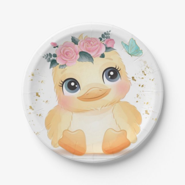 Niedliches Duckling Rosa Rose Gold Baby Dusche Pappteller (Vorderseite)