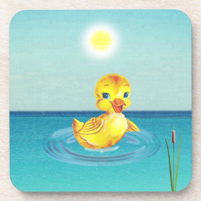 Niedliches Duckling Schwimmen am See Getränkeuntersetzer (Vorderseite)
