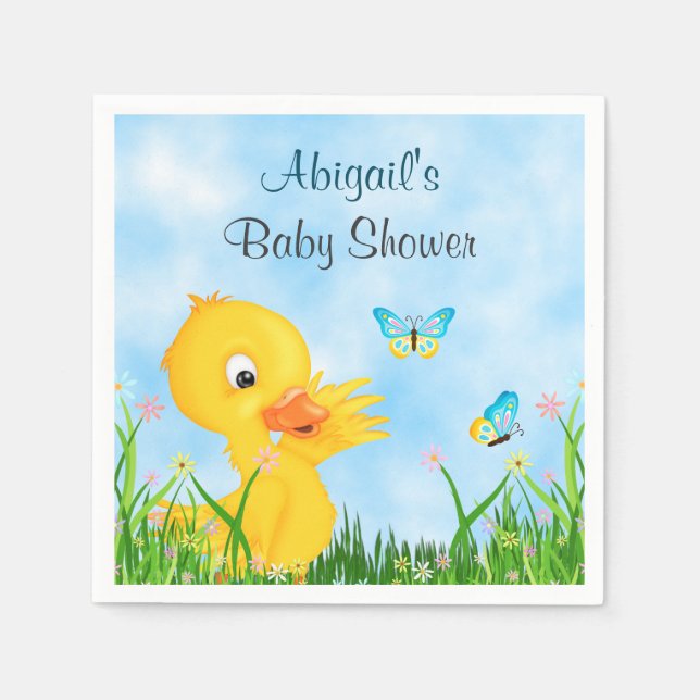 Niedliches Duckling und Schmetterlinge Kinderdusch Serviette (Vorderseite)