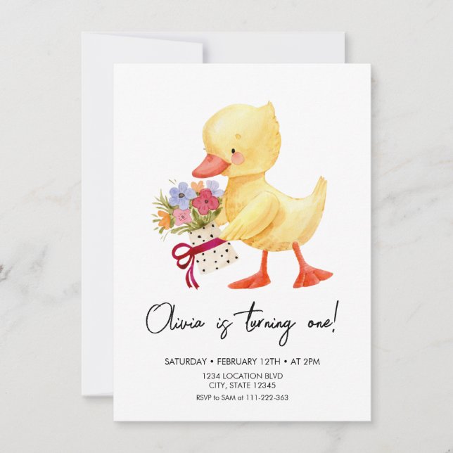 Niedliches Duckling zum Geburtstag Einladung (Vorderseite)