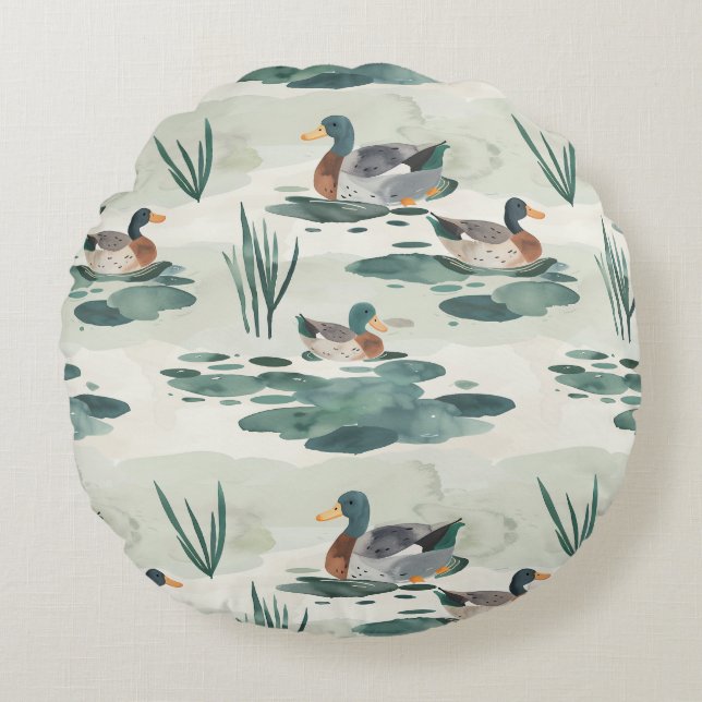 Niedliches Duckmuster Rundes Kissen (Vorderseite)