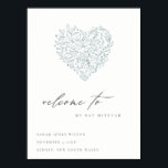 Niedliches dunkelblaues Blumentherz Bat Mitzvah Wi Poster<br><div class="desc">Wenn Sie weitere Anpassungen benötigen,  schreiben Sie mir bitte an yellowfebstudio@gmail.com.</div>