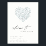 Niedliches dunkelblaues Blumentherz Bat Mitzvah Wi Poster<br><div class="desc">Wenn Sie weitere Anpassungen benötigen,  schreiben Sie mir bitte an yellowfebstudio@gmail.com.</div>