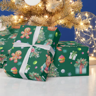 Niedliches dunkelgrünes Weihnachtsmuster Holiday Geschenkpapier