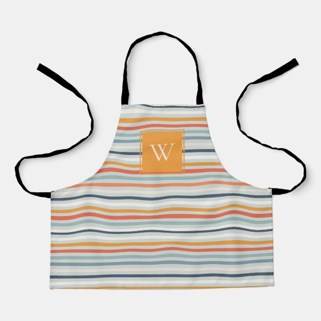 Niedliches dunkelorangefarbenes Muster Monogramm Schürze (Vorderseite)