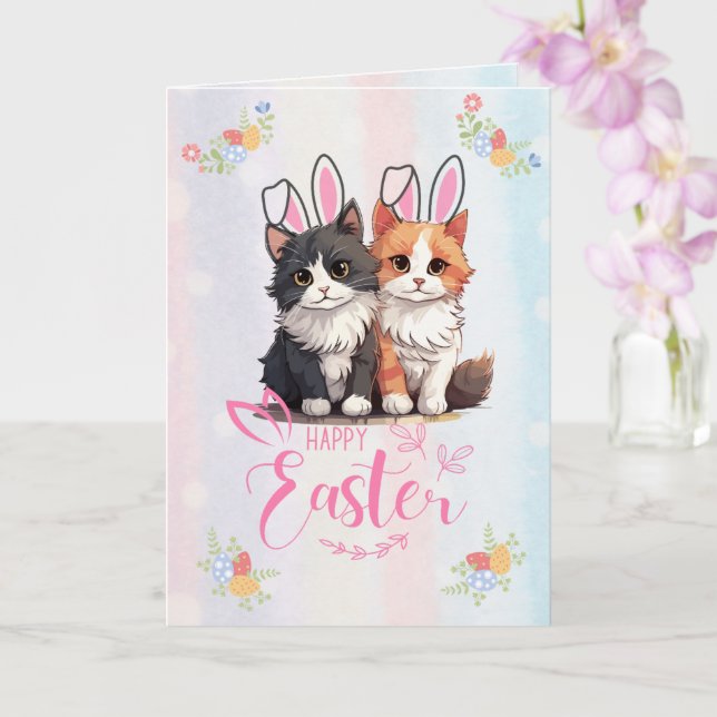 Niedliches Duo Kitten Bunny Oaster individuell anp Karte (Orchidee)
