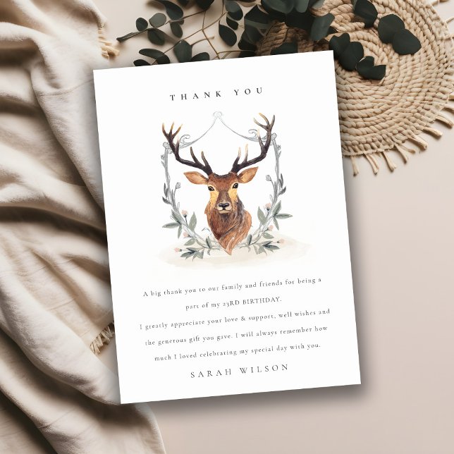 Niedliches Dusky Deer Floral Wappen jeden Geburtst Dankeskarte (Von Creator hochgeladen)
