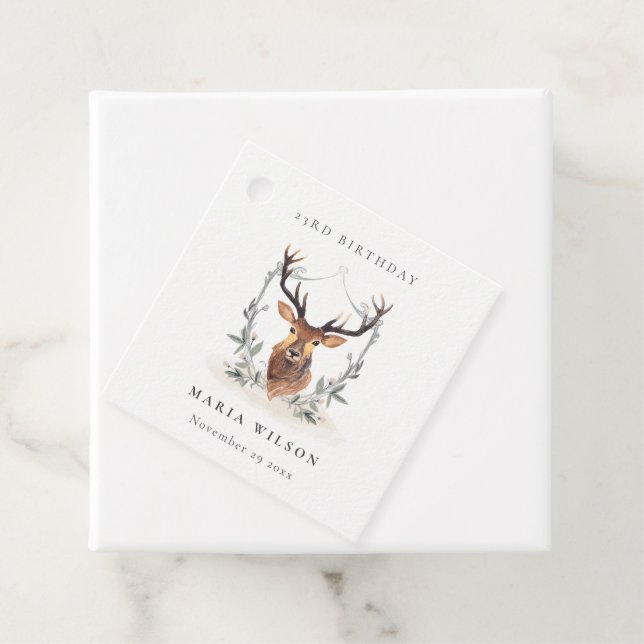 Niedliches Dusky Deer Floral Wappen jeden Geburtst Geschenkanhänger (Beispiel)