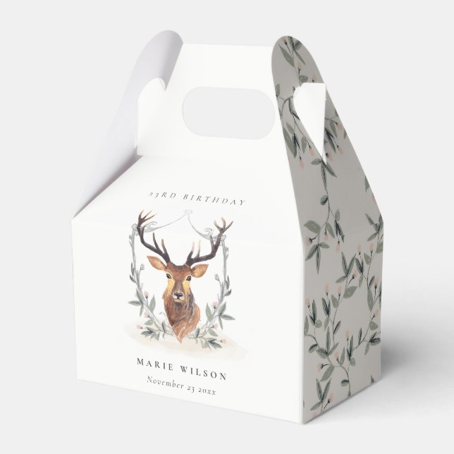 Niedliches Dusky Deer Floral Wappen jeden Geburtst Geschenkschachtel (Vorderseite)