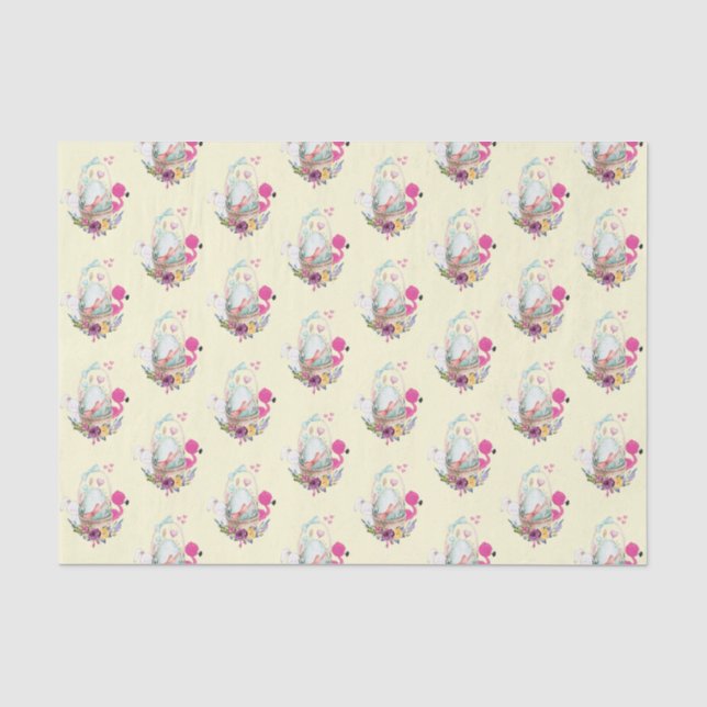 Niedliches Ei, Flamingo & Bunny, Aquarellmuster Seidenpapier (Vorderseite)