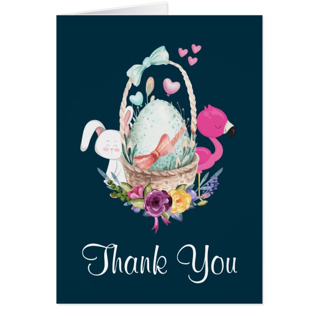 Niedliches Ei, Flamingo & Bunny Baby Dusche Dank (Vorne)