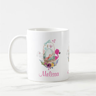 Niedliches Ei in einem Korb mit Flamingo und Bunny Kaffeetasse