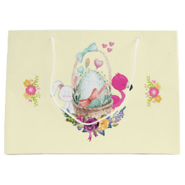 Niedliches Ei, rosa Flamingo & Bunny, Aquarell Große Geschenktüte
