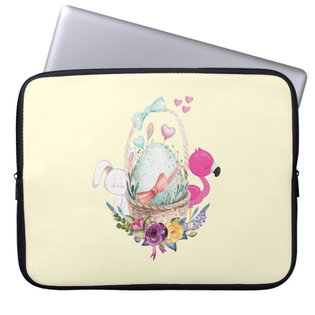 Niedliches Ei, rosa Flamingo & Bunny, Aquarell Laptopschutzhülle (Vorderseite)