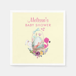 Niedliches Ei, rosa Flamingo & Bunny, Aquarell Serviette