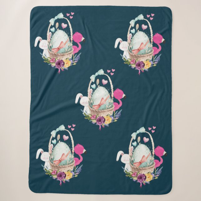 Niedliches Ei, rosa Flamingo & Bunny, Aquarell Sherpadecke (Vorderseite)