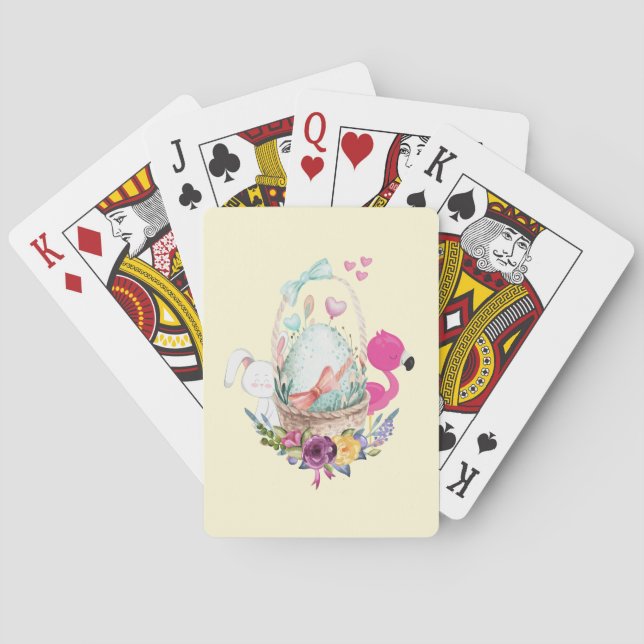 Niedliches Ei, rosa Flamingo & Bunny, Aquarell Spielkarten (Rückseite)
