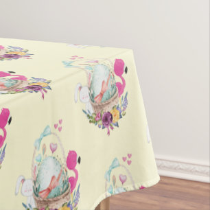 Niedliches Ei, rosa Flamingo & Bunny, Aquarell Tischdecke
