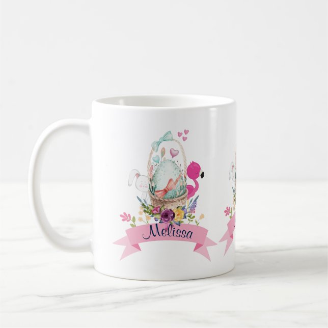 Niedliches Ei, rosa Flamingo & Bunny, /w Ribbon Kaffeetasse (Links)