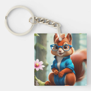 Niedliches Eichhörnchen am Zweig des Baumes Schlüsselanhänger