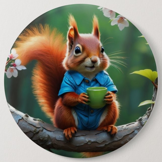 Niedliches Eichhörnchen auf dem Baumzweig Button (Vorderseite)