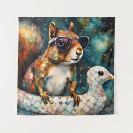 Niedliches Eichhörnchen auf einer Floattour Wandteppich