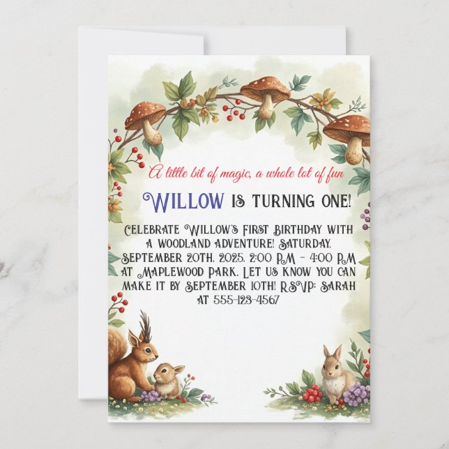 Niedliches Eichhörnchen & Bunny Erster Geburtstag  Einladung (Vorderseite)