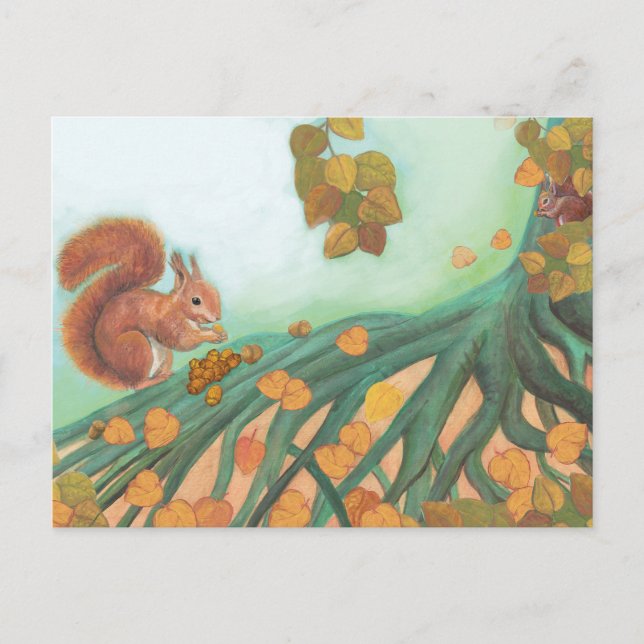 Niedliches Eichhörnchen Eating Hazelnut Illustrati Postkarte (Vorderseite)