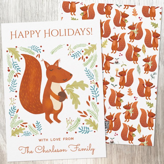 Niedliches Eichhörnchen Feiertagskarte (Fun Squirrel personalized Thanksgiving or Christmas Holiday card)