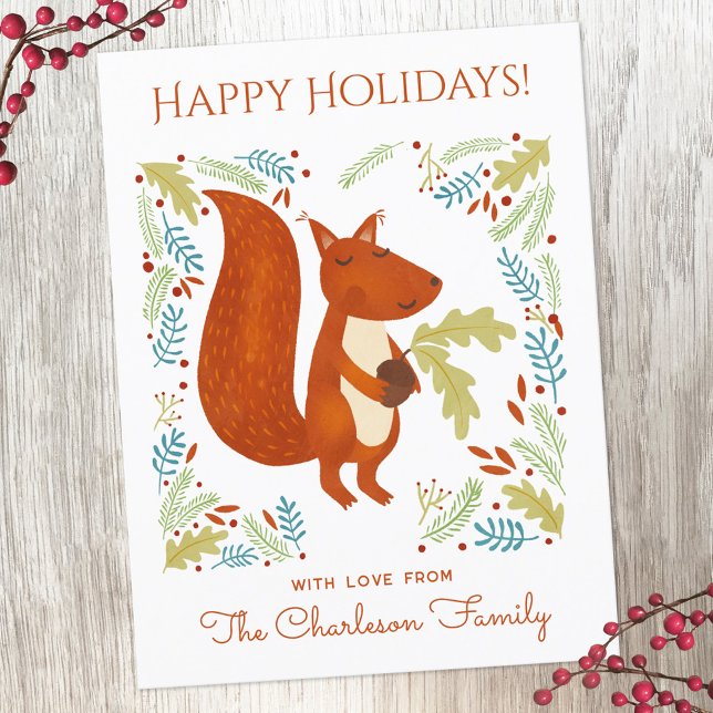 Niedliches Eichhörnchen Feiertagspostkarte (Fun Squirrel personalized Thanksgiving or Christmas Holiday postcard)