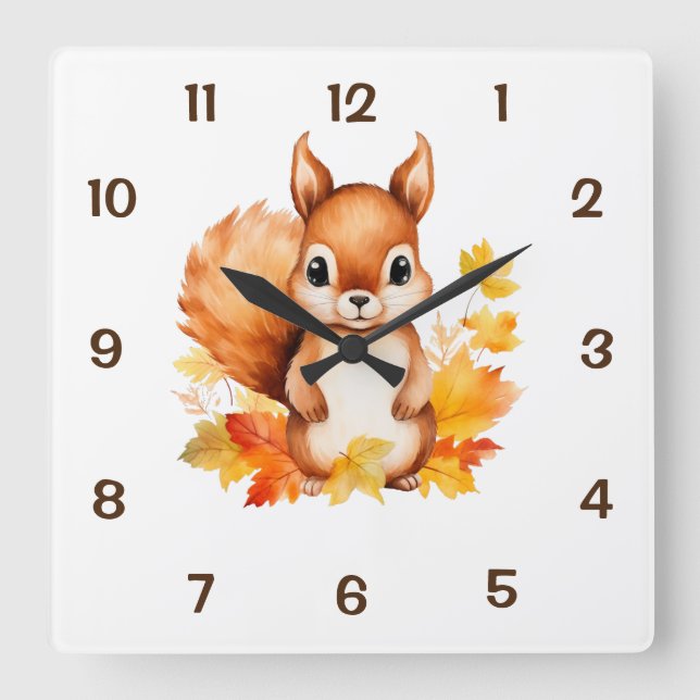 Niedliches Eichhörnchen für Kleinkinder Quadratische Wanduhr (Vorderseite)