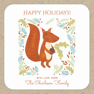 Niedliches Eichhörnchen Happy Holidays Personalisi Quadratischer Aufkleber