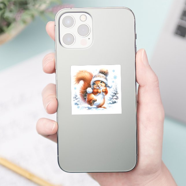 Niedliches Eichhörnchen im Schneehafen Aufkleber (Telefon)