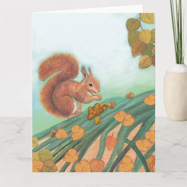 Niedliches Eichhörnchen isst HazelnussIllustration Karte (Vorderseite)
