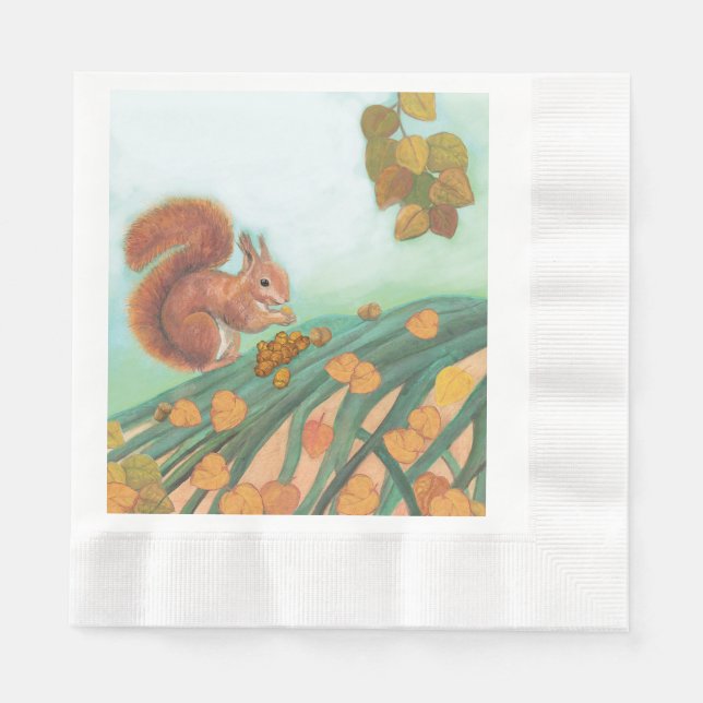Niedliches Eichhörnchen isst HazelnussIllustration Serviette (Vorderseite)
