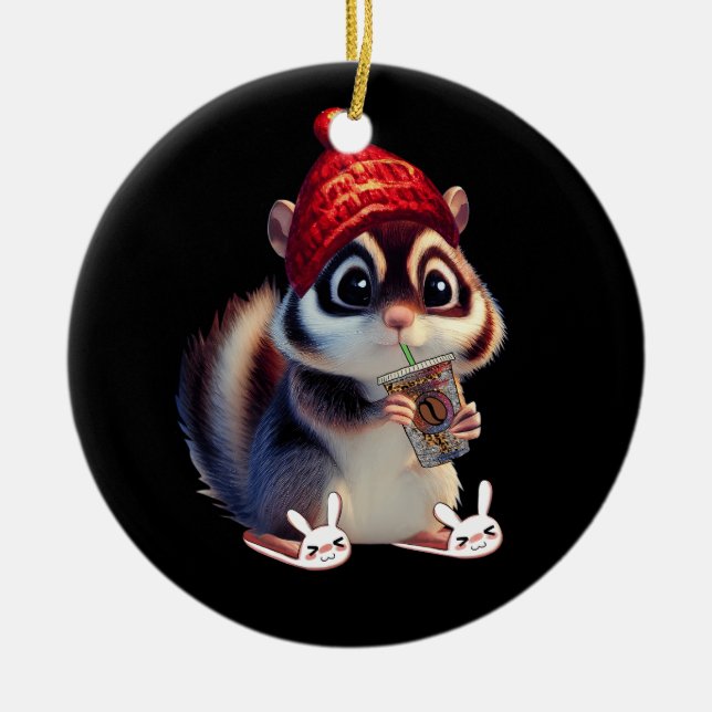 Niedliches Eichhörnchen Kaffee Funny Coffee Drink  Keramik Ornament (Vorne)