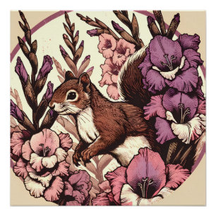 Niedliches Eichhörnchen Kunst Natur Liebhaber Blum Poster