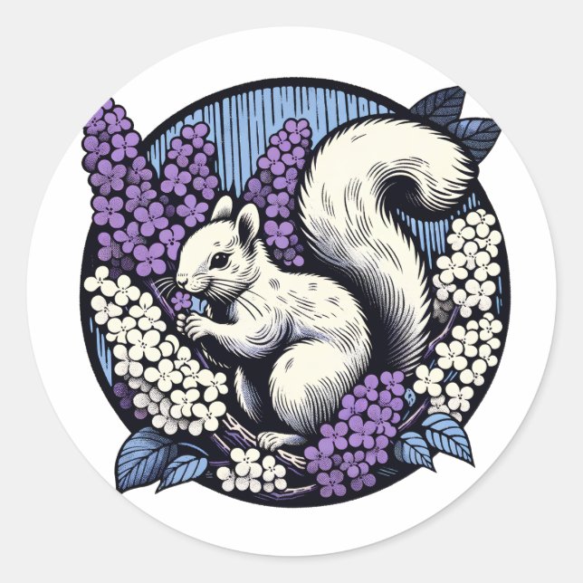 Niedliches Eichhörnchen Kunst Natur Liebhaber Blum Runder Aufkleber (Vorderseite)